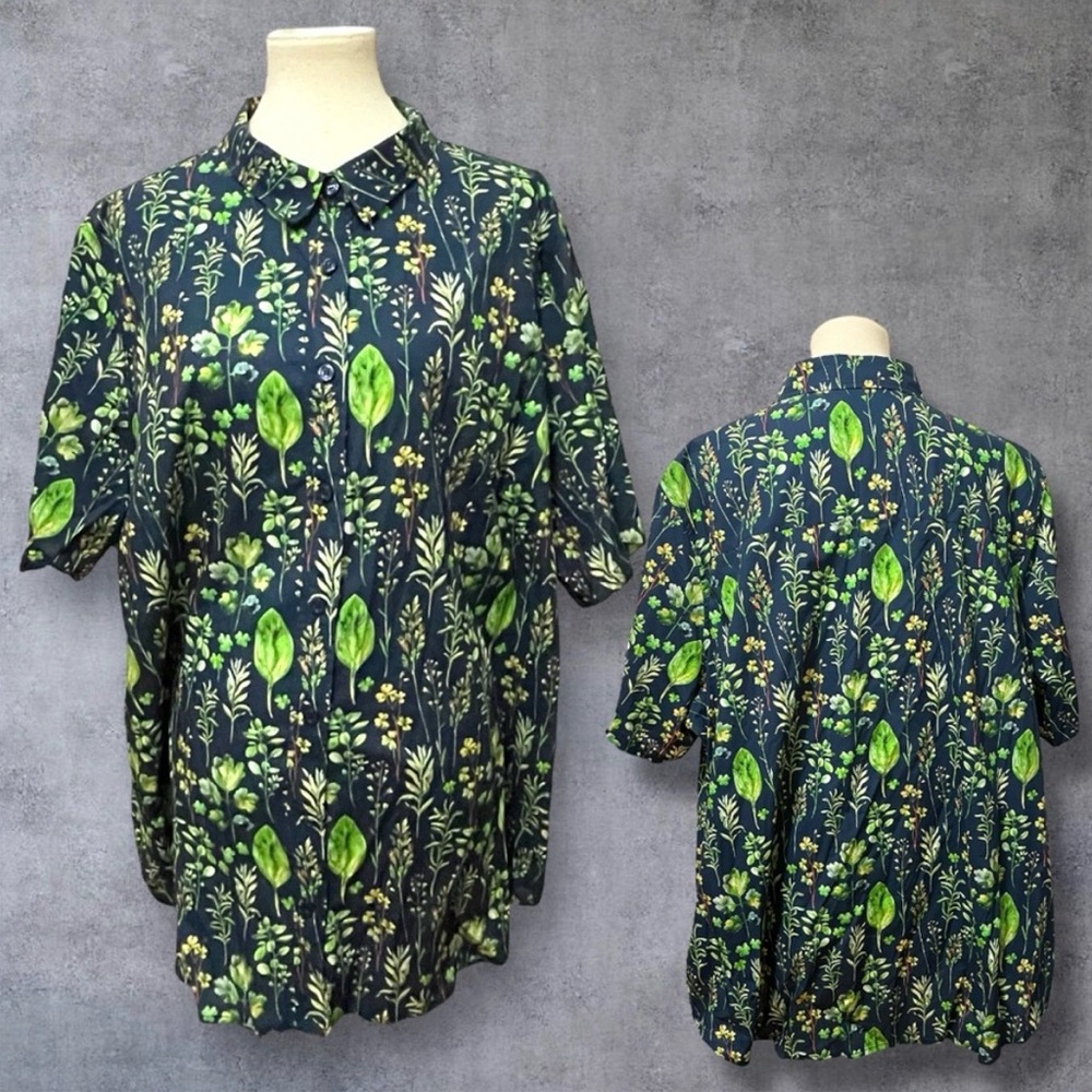 Wildfang The Essential Button Up Gender Neutral Navy Leaf 3XL EUC